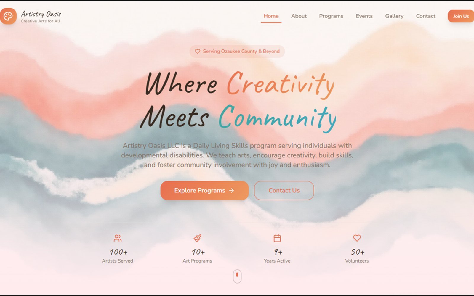 Artistry Oasis LLC creative arts programme website redesigned by BAVEON